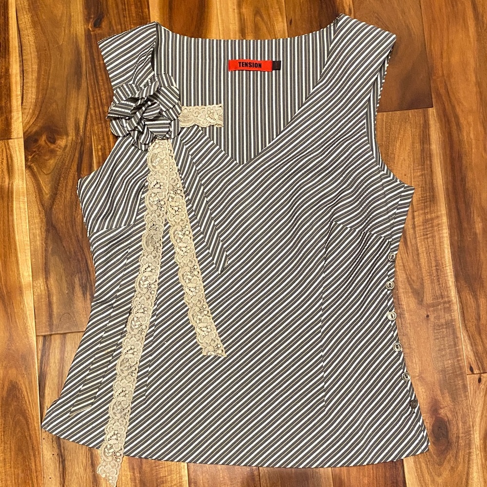 Elegant Striped Blouse with Lace Accent